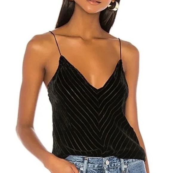 Cami NYC The Olivia Chevron Velvet Silk Blend Cami Tank S Black Mesh Stripes - Picture 1 of 9